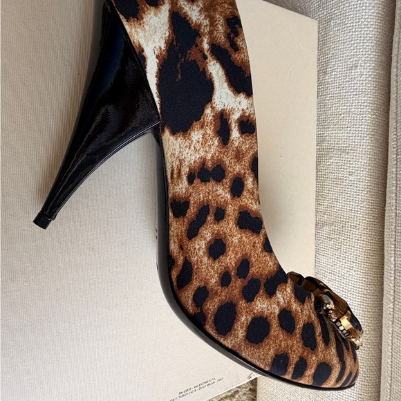 Yves Saint Laurent Leopard Print Jeweled Pointed Toe Pumps - Picture 7 of 10